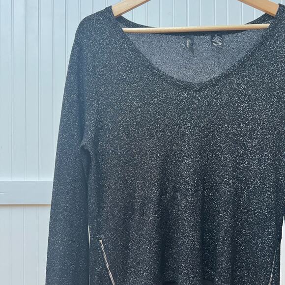 BKE Top Black Shimmer Whimsigoth Glam Women's Size M Long Sleeve Zipper Detail - Picture 1 of 9